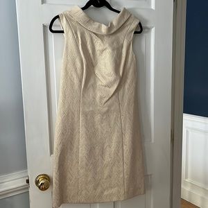 NWT: Donna Ricco size 8, gold and cream midi dress.